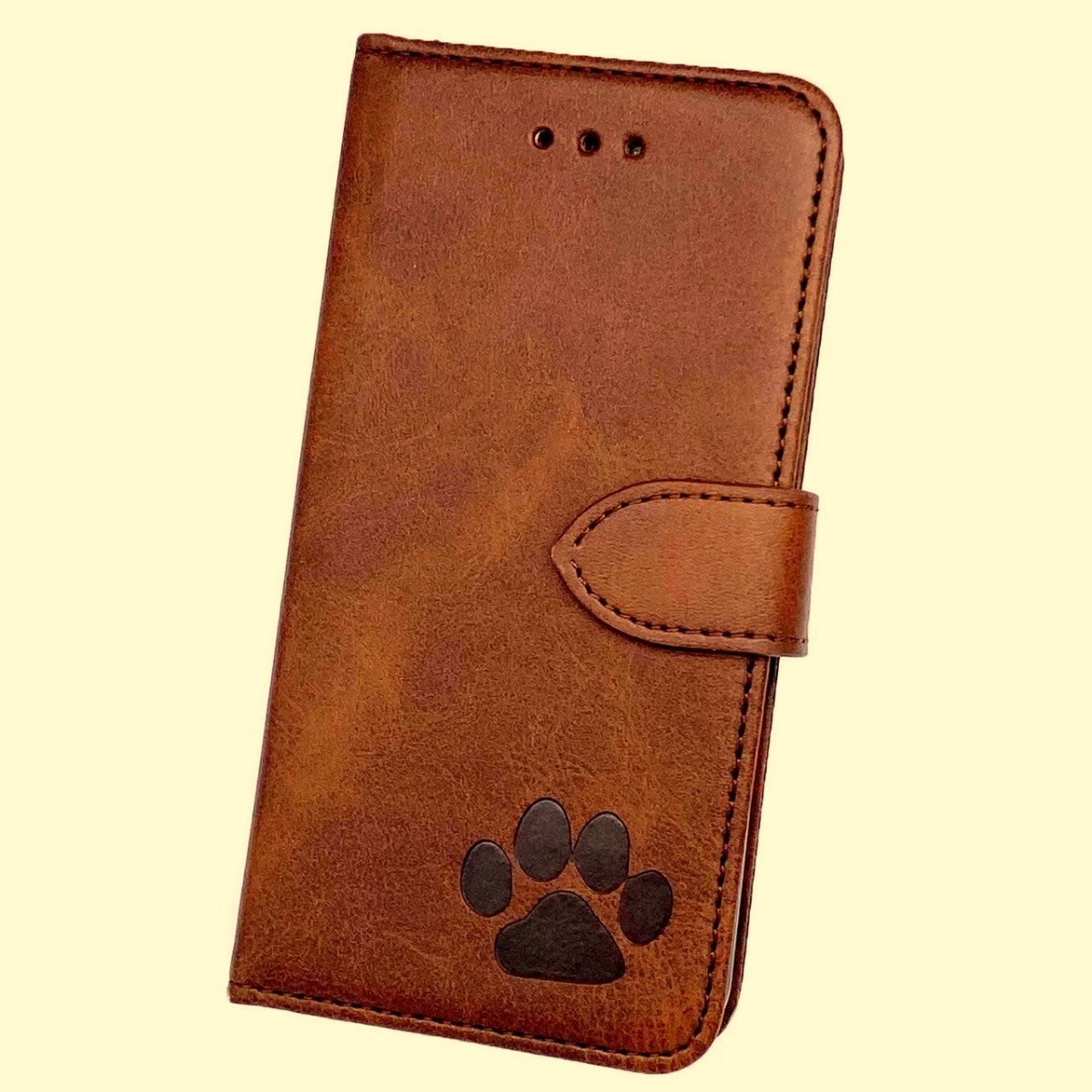 iPhone 14 ブラウン 肉球焼き印!スムースレザー手帳型ケース拍卖