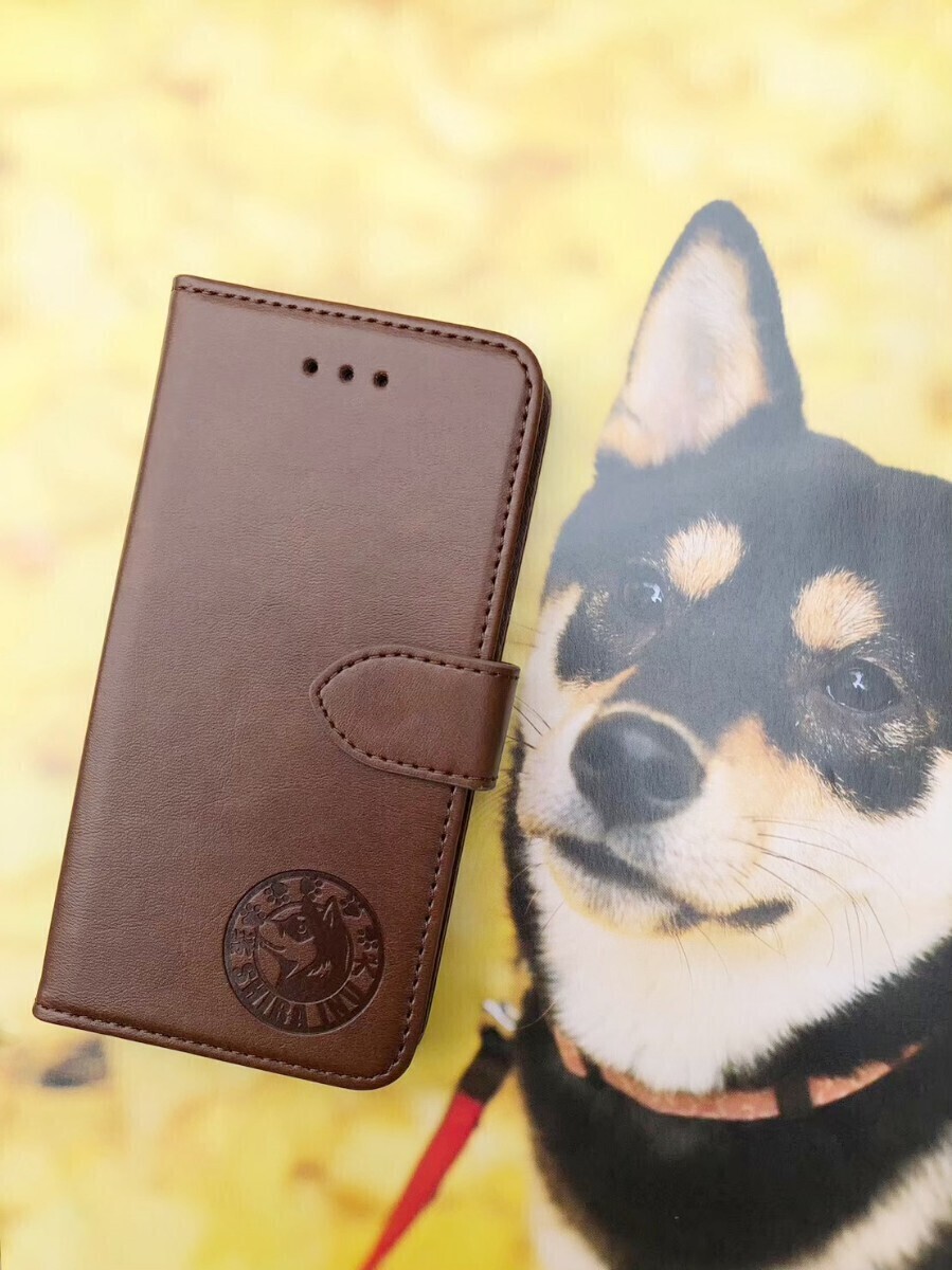 iPhone 11 ブラウン 柴犬焼き印!スムースレザー手帳型ケース拍卖