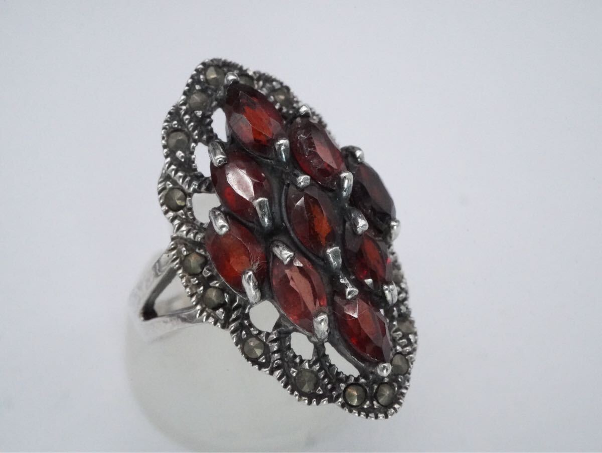 【673】15.5号 ガーネット マーカサイト SILVER シルバー 925 指輪 リング アクセサリー TIA拍卖
