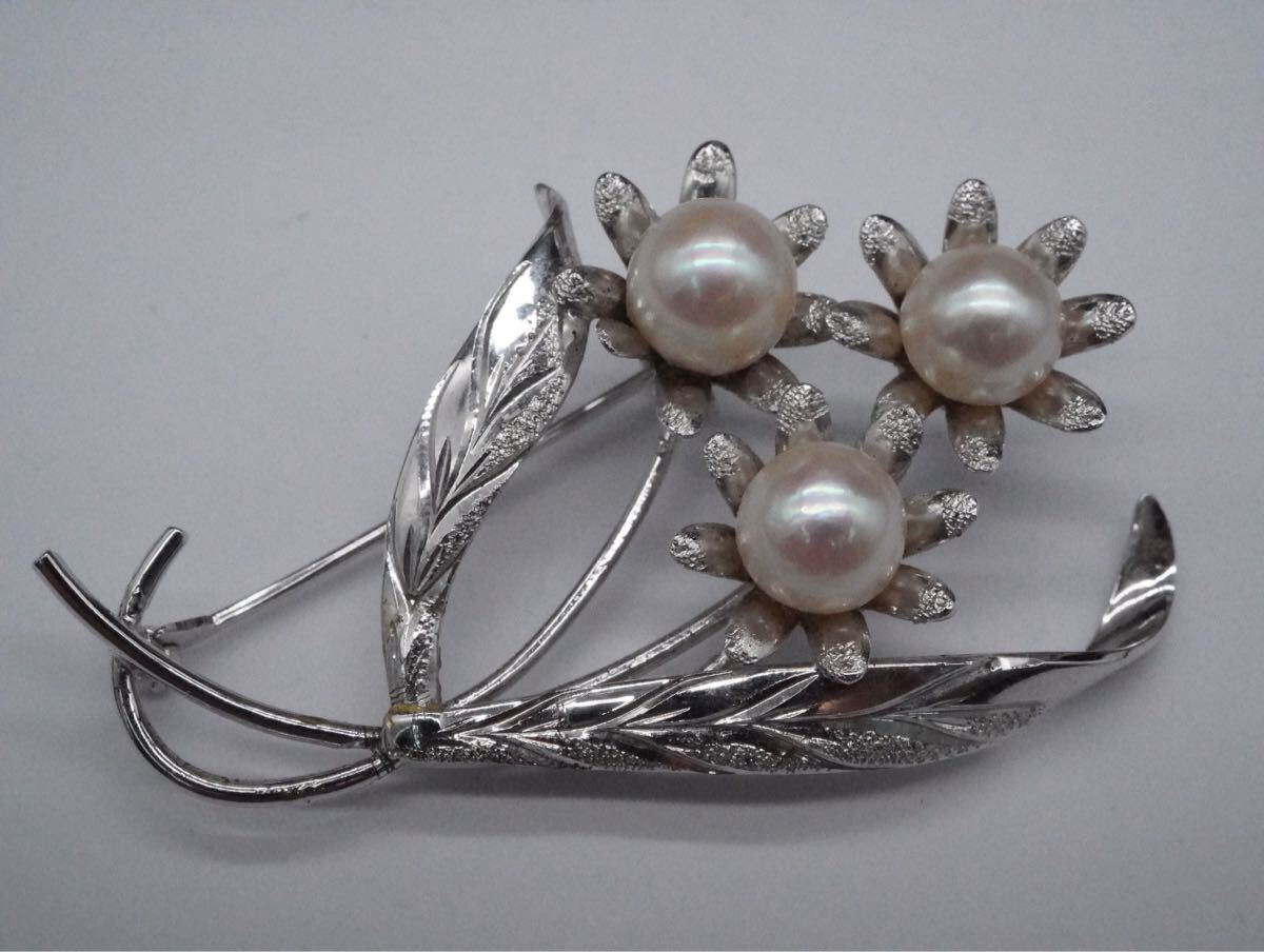 【663】本真珠 パール sterling SILVER シルバー 花 ブローチ アクセサリー TIA拍卖
