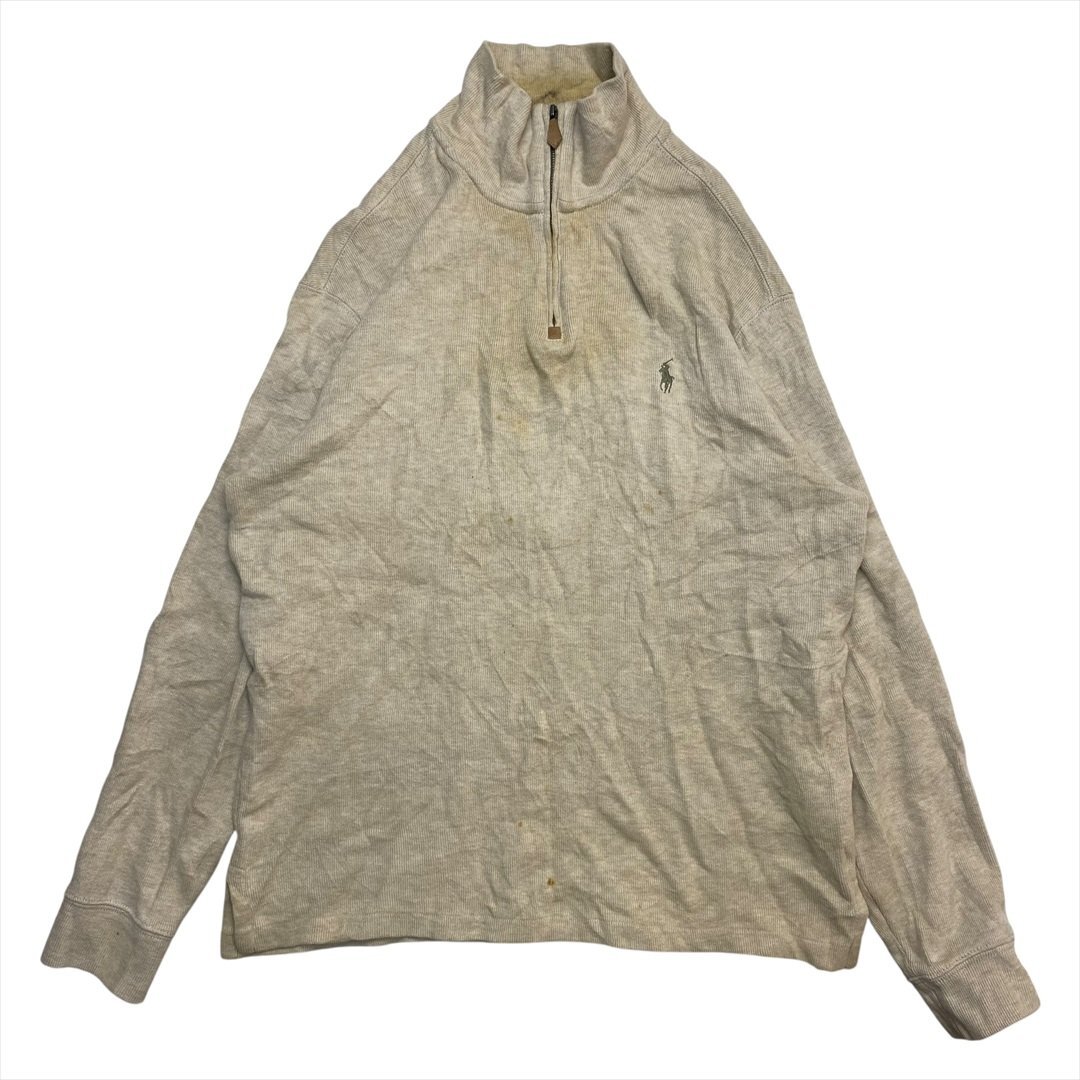 Vintage 90s POLO Ralph Lauren ポロ ラルフローレン ハーフジップ スウェット プルオーバー ジャケット メンズ M ベージュ 古着拍卖