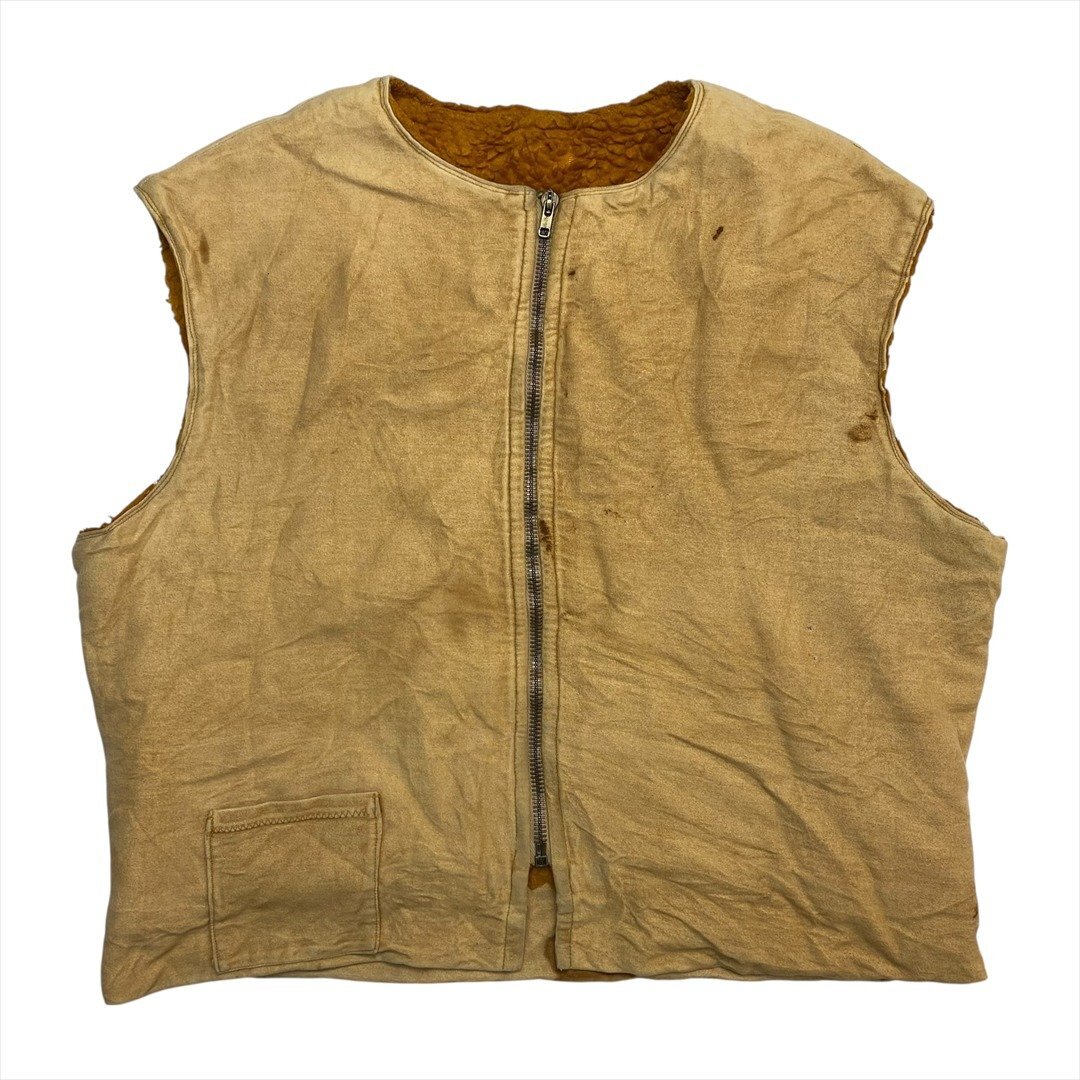 Vintage ヴィンテージ ハンティング ベスト メンズ FREE ベージュ 古着 裏ボア ワーク ウェア ウエア ビンテージ拍卖