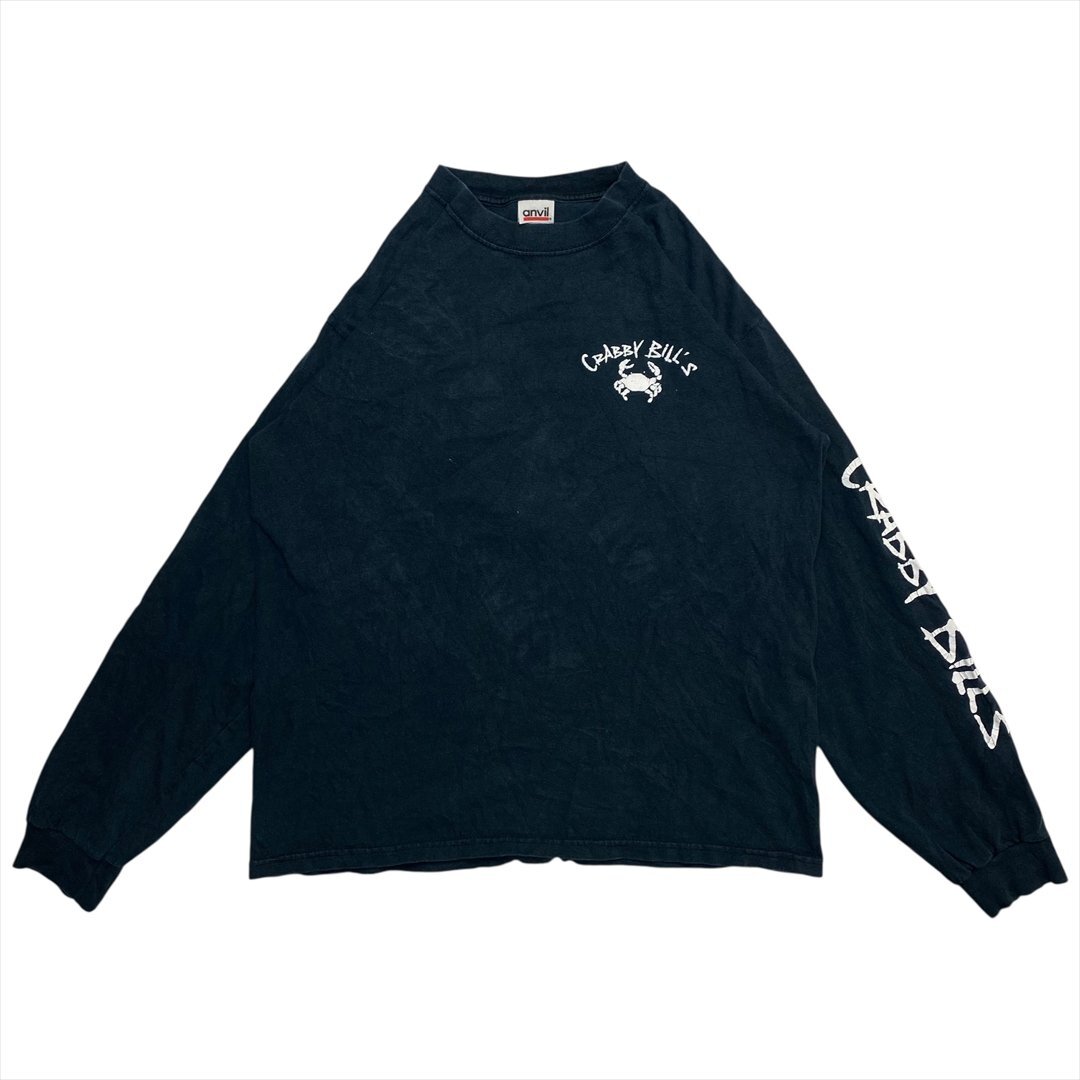 Vintage 90s-00s ANVIL CRABBY BILL’S スーベニア ロング Tシャツ 長袖 メンズ M ネイビー 古着 ロンT バックプリント ビンテージ拍卖