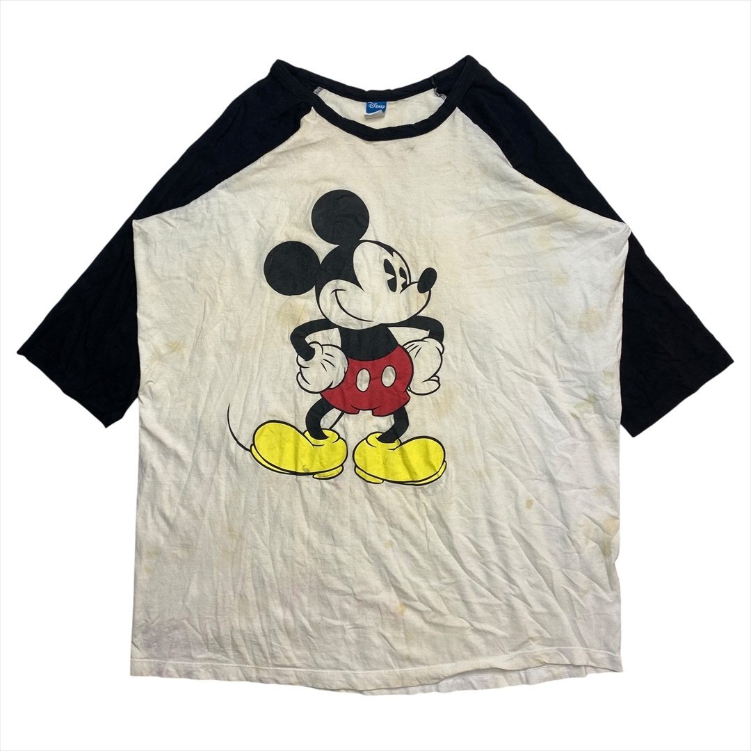 Vintage Disney ディズニー ミッキーマウス ラグラン 七分袖 Tシャツ 長袖 レディース FREE ベージュ 古着 七分丈 ビンテージ ヴィンテージ拍卖