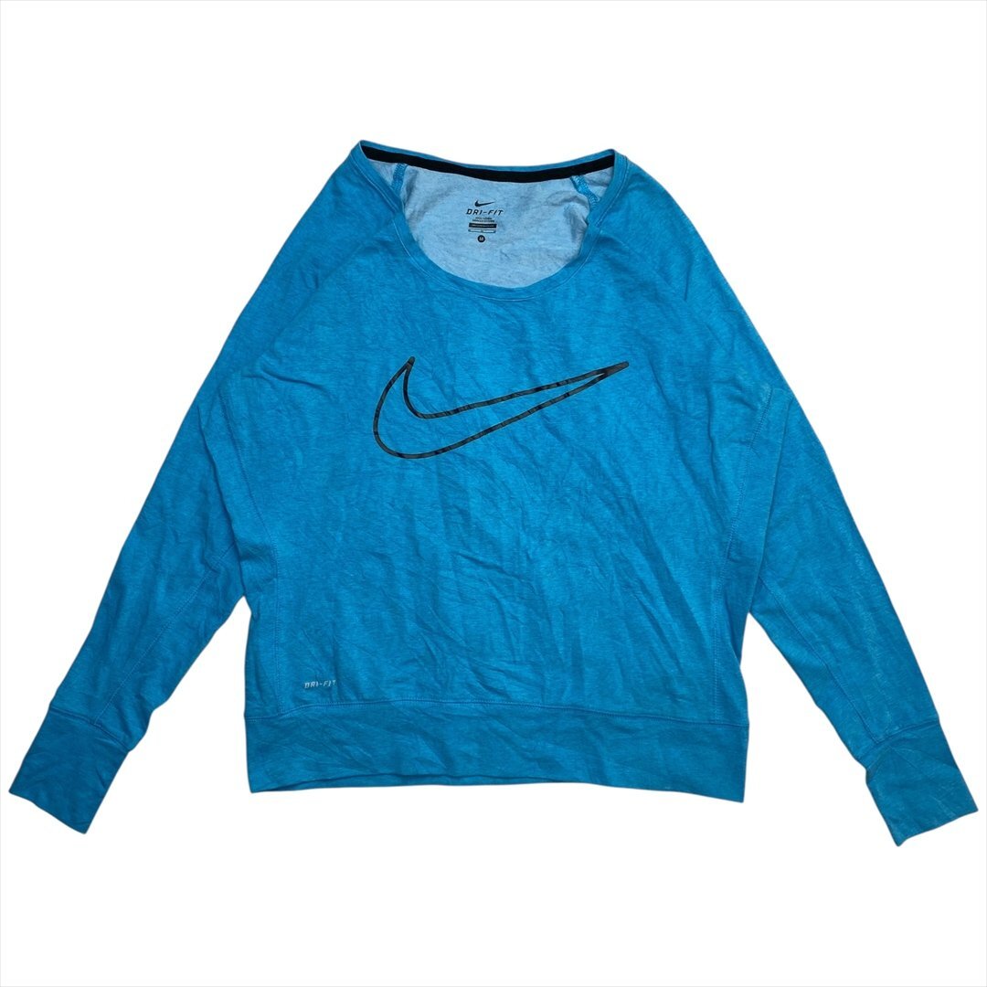 Vintage NIKE ナイキ Dri-FIT ビッグスウッシュ トレーナー レディース M ブルー 古着 ロンT 吸汗速乾 ランニング トレーニング ビンテージ拍卖