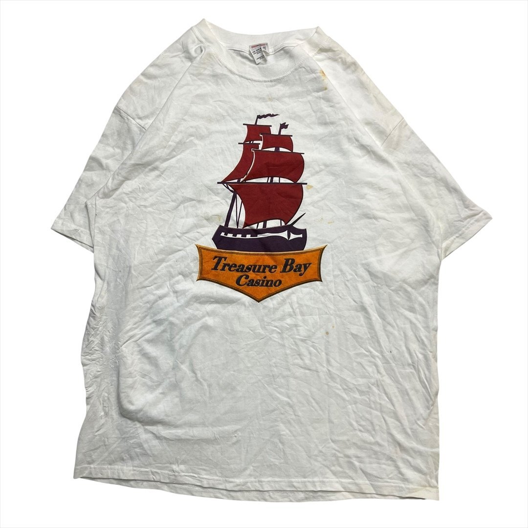 Vintage 90s-00s anvil Treasure Bay Casino カジノ ロゴ Tシャツ 半袖 メンズ XL ホワイト 古着 プロモーション ビンテージ ヴィンテージ拍卖