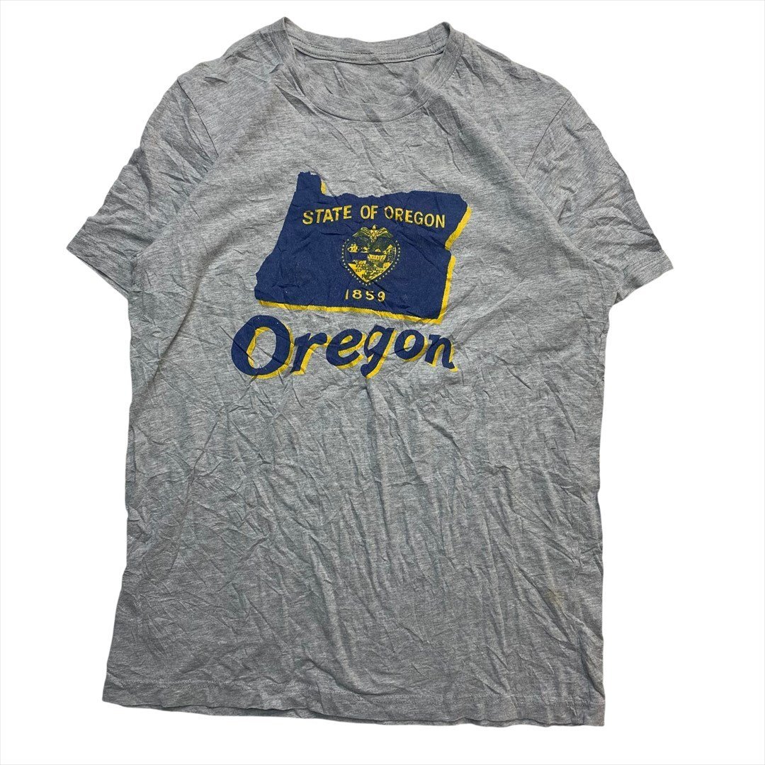Vintage Oregon STATE OF OREGON 1859 オレゴン州旗 ロゴ プリント Tシャツ 半袖 メンズ FREE グレー 古着 ビンテージ ヴィンテージ拍卖