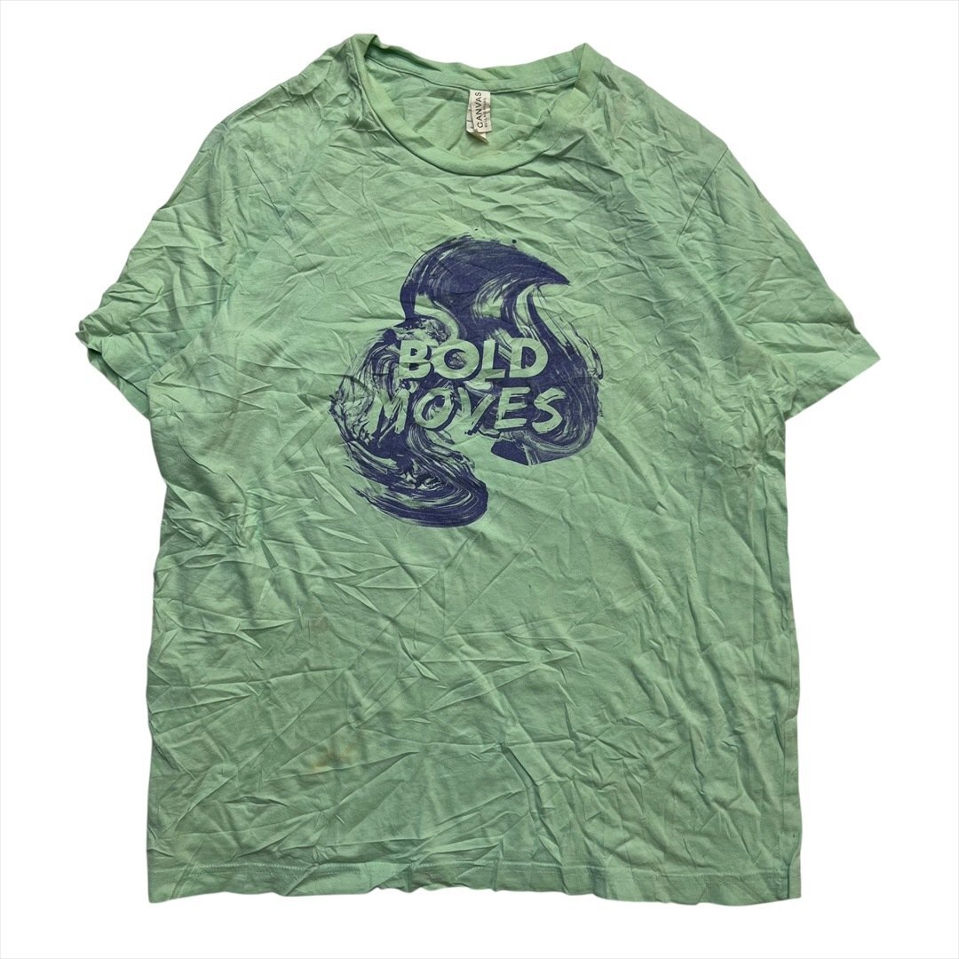 Vintage BELLA+CANVAS ブラッシュストローク プリント BOLD MOVES ロゴ Tシャツ 半袖 メンズ L グリーン 古着 ビンテージ ヴィンテージ拍卖