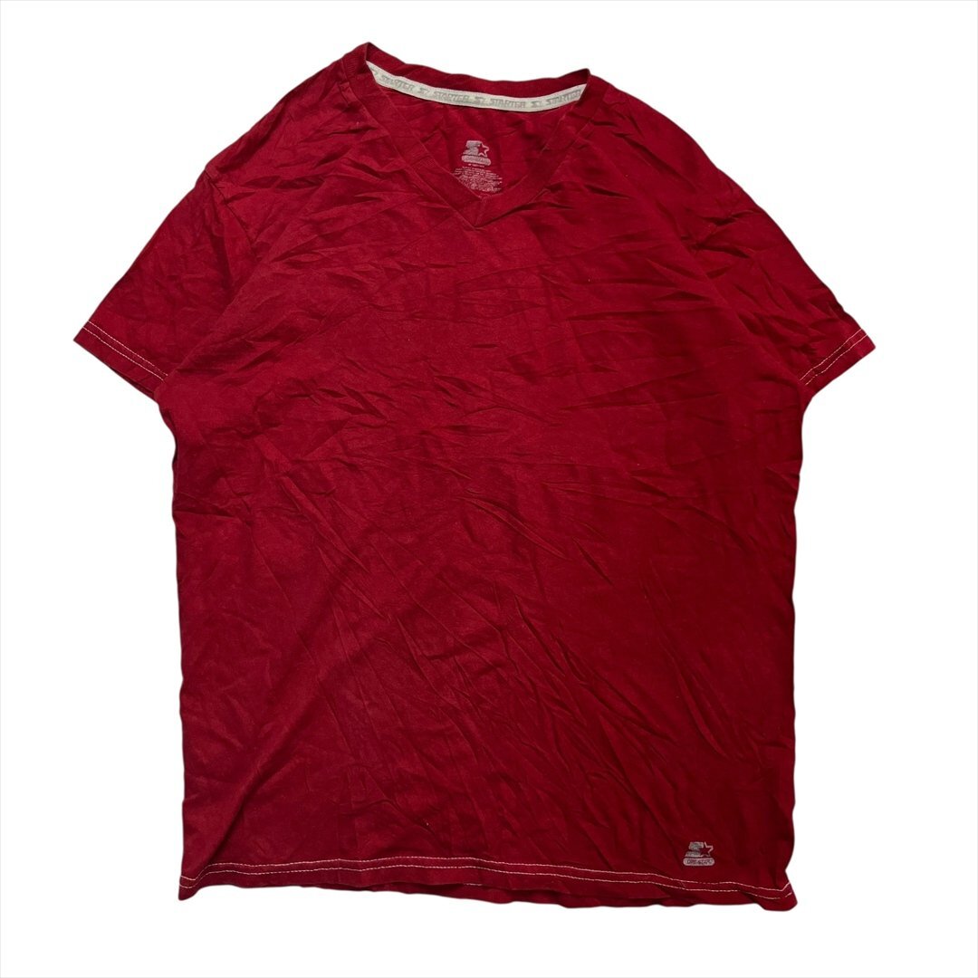 Vintage STARTER スターター DRI-STAR テクノロジー搭載 Vネック Tシャツ 半袖 メンズ FREE レッド 古着 ホワイトステッチ ヴィンテージ拍卖