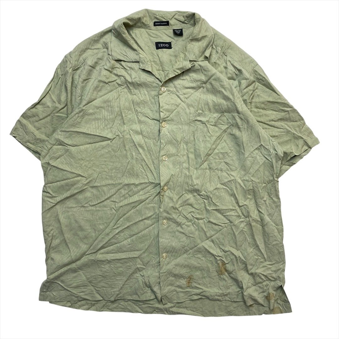 Vintage IZOD アイゾッド シルク アロハ シャツ 半袖 メンズ L グリーン 古着 リゾート ウェア ウエア ゴルフ ビンテージ ヴィンテージ拍卖