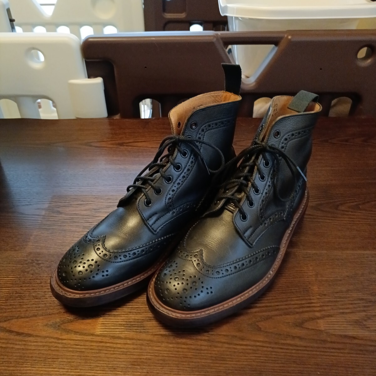 ・良品 Tricker M2508、 トリッカーズ モールトン、 カントリーブーツ、 ブラック、ソール新品リペア済、送料無料拍卖