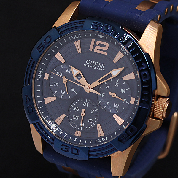 1円 箱付 稼働 良品 ゲス U0366G4 QZ ブルー文字盤 メンズ腕時計 1948000 10PRY MST拍卖