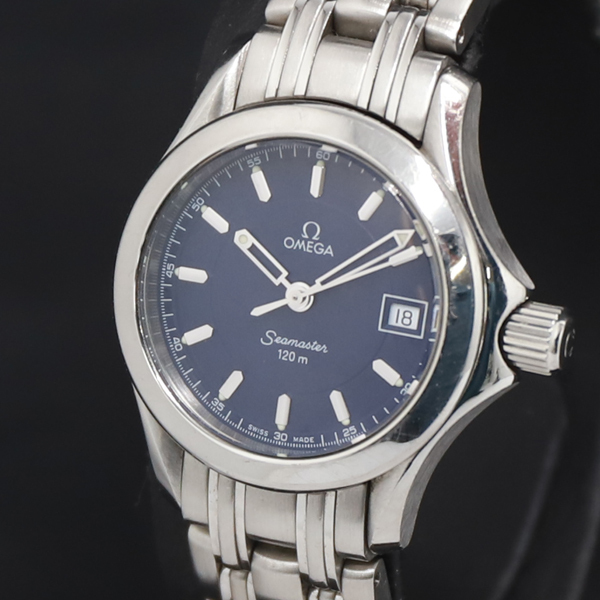 1円 稼働 オメガ シーマスター 2587.80 57533869 QZ 青文字盤 120M デイト レディース腕時計 5098500 10NBT KRK拍卖