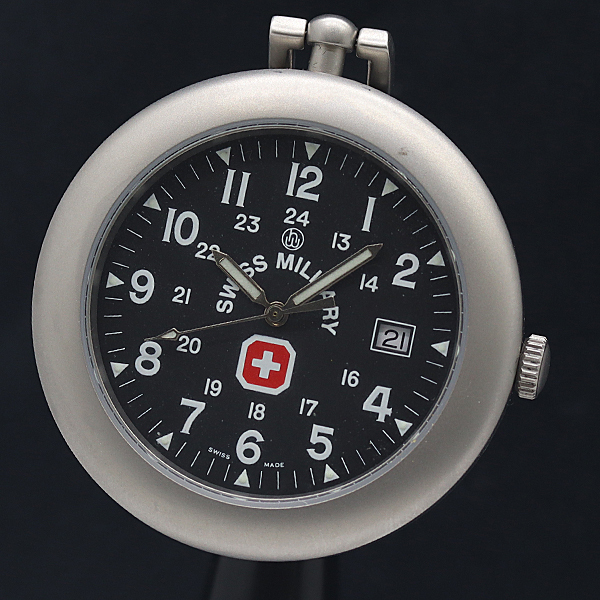 1円 箱付 稼働 スイスミリタリー ブラック文字盤 QZ 懐中時計 2908000 10NBG KTU拍卖