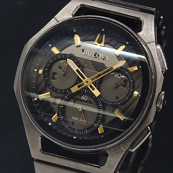 1円 箱付 稼働 ブローバ 98A206 ブラック文字盤 QZ メンズ腕時計 0002200 10DKT KTU拍卖