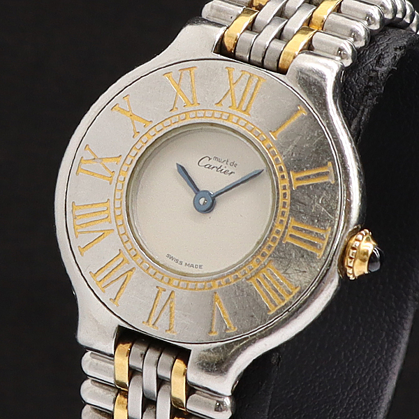 1円 稼働 カルティエ マスト21 W10051F4 QZ アイボリー文字盤 レディ―ス腕時計 0039600 10DKT KMR拍卖