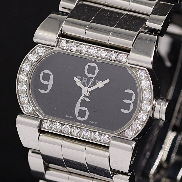 1円 稼働 フレッド ダイヤベゼル FD012111 QZ ブラック文字盤 レディース腕時計 2908000 10NBG MST拍卖