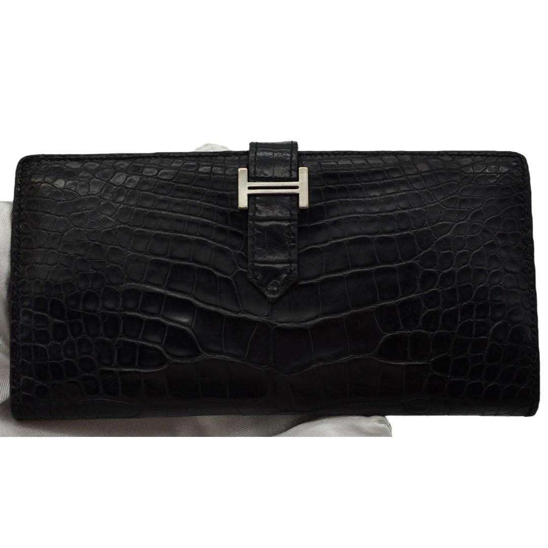 HERMES ベアン クロコダイル アリゲーター 長財布 □K刻印 B00036拍卖