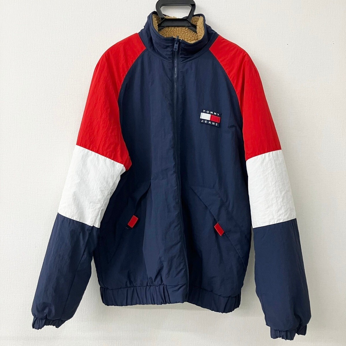 TOMMY JEANS カラーブロック リバーシブル シェルパジャケット XL ボアジャケット トミージーンズ ブルゾン拍卖