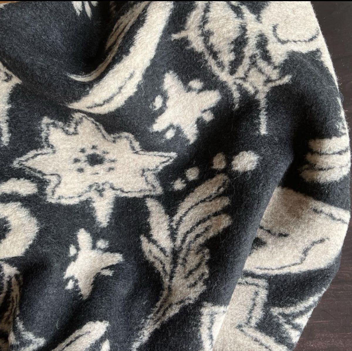 ウール混 ジャガード風 花柄フリースニット生地幅150×50cm延長可拍卖