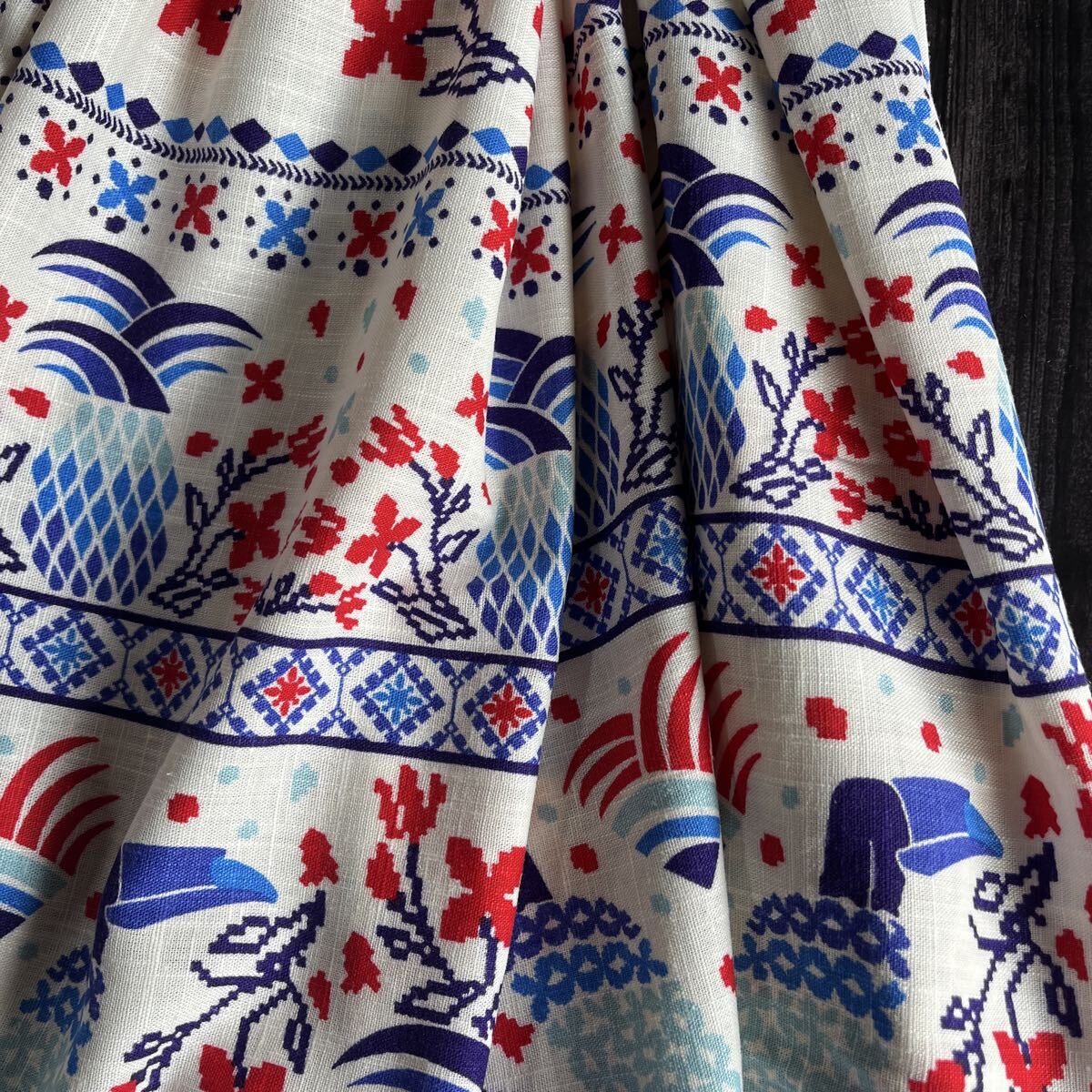 レーヨンリネン生地 パネル生地 ステッチ刺繍風プリント 1パネル 幅135×57cm延長可拍卖