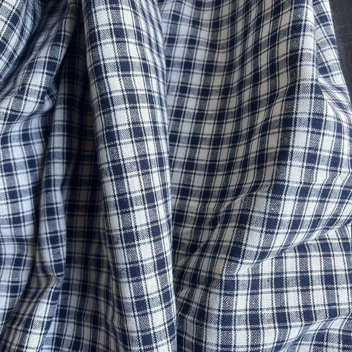 綿麻先染めチェック生地 ネイビー生成り幅148×100cm延長可拍卖