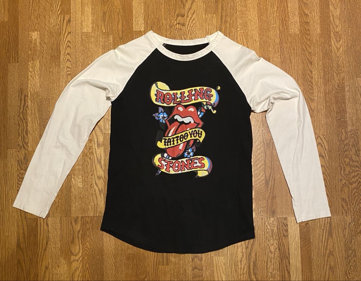 ロックパンク ローリングストーンズ  黒 白 バイカラーTシャツ ラグランスリーブTシャツ ロンT拍卖