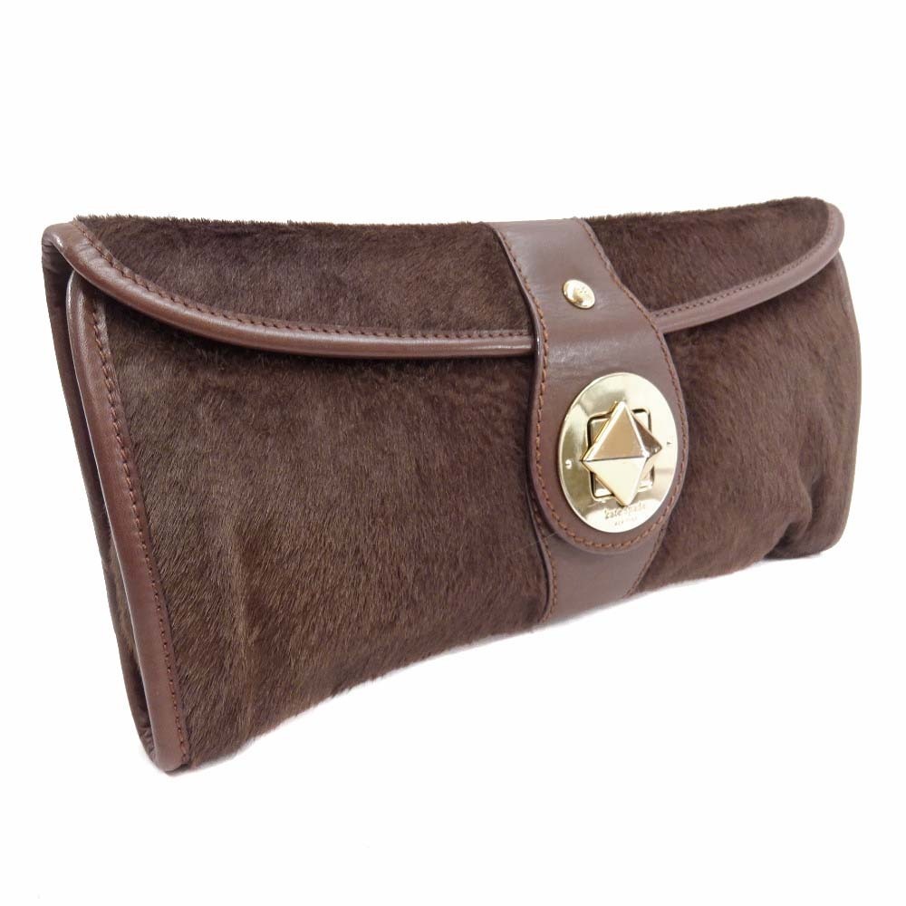 ケイトスペード ロゴ金具 クラッチバッグ レディース ハラコ レザー ブラウン 中古 Kate Spade拍卖