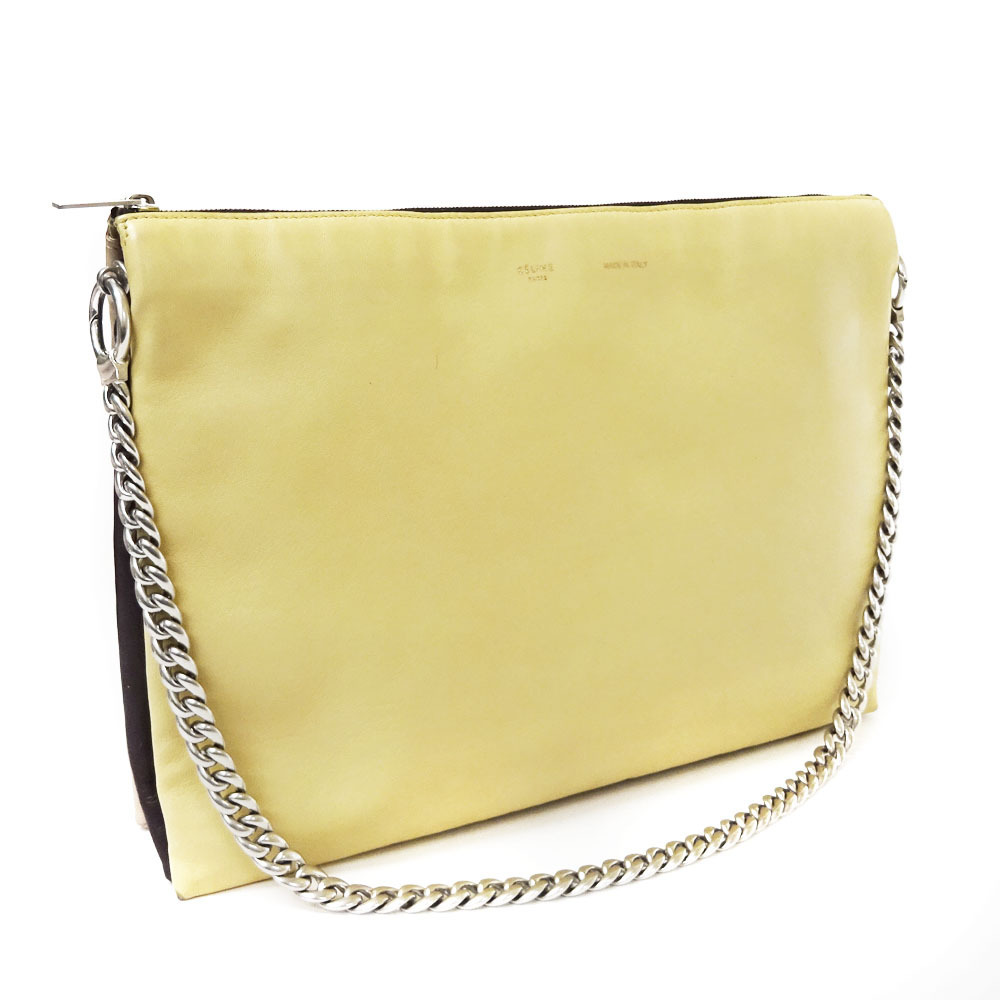 セリーヌ トリオ チェーンショルダーバッグ クラッチバッグ レディース レザー ダークブラウン クリーム 中古 送料無料 CELINE拍卖