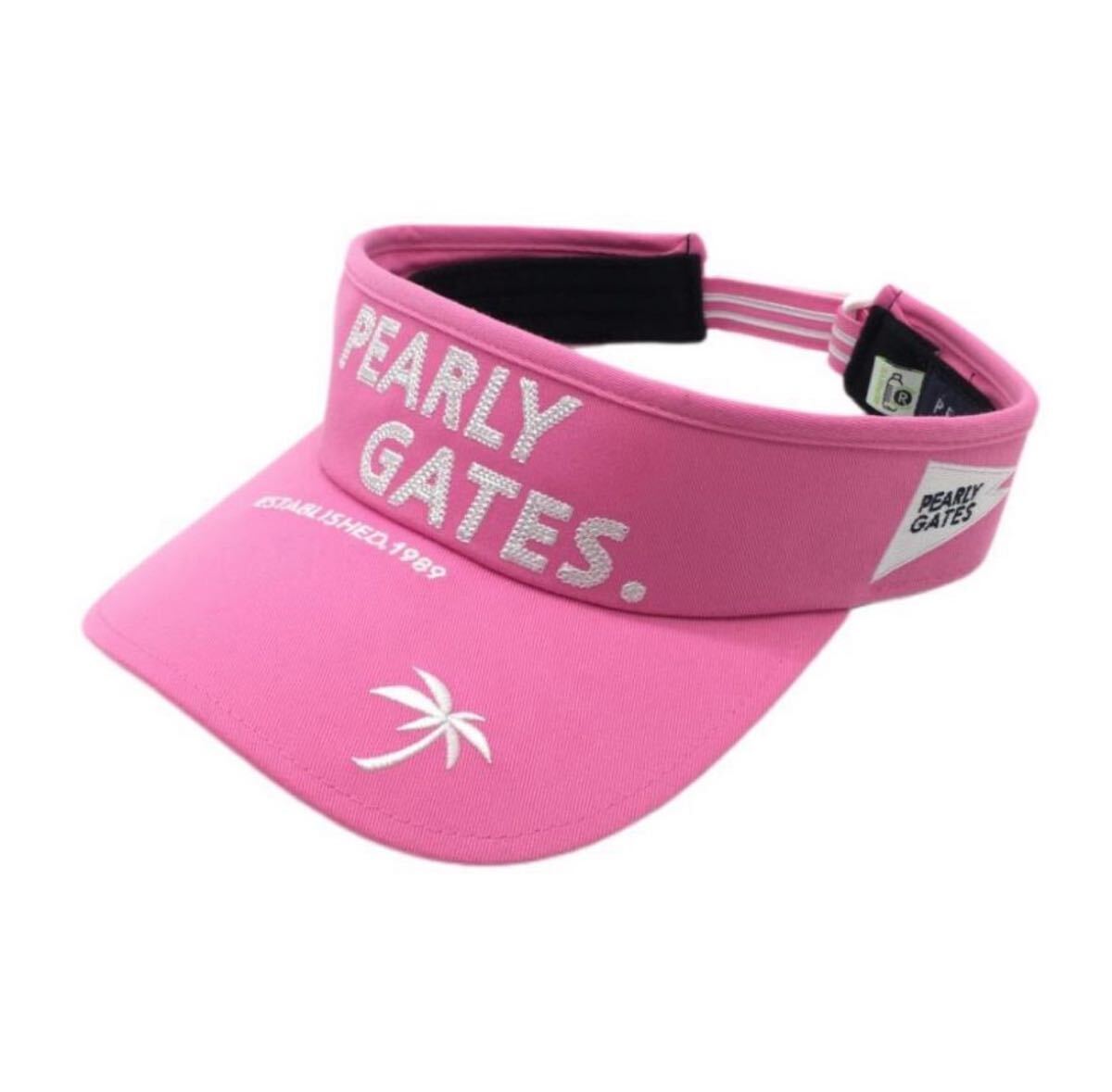 未使用タグ付き PEARLY GATES パーリーゲイツ サンバイザー ピンク×白 ヤシの木刺しゅう FR ゴルフウェア ギフト プレゼント 定価7700円拍卖