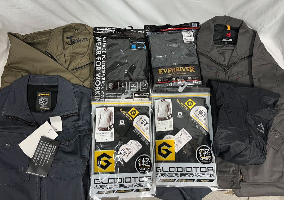 1円スタート 未使用 サイズL ワークマン 作業着 まとめ 8着 上着 EVENRIVER ポロシャツ 軽量 ドライ Jawin 制電ケア設計  拍卖
