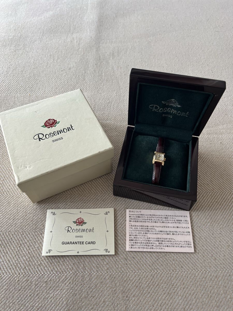1000円スタート ロゼモン Rosemont 腕時計 スクエア 電池切れ 石付き ROSEMONT R-12034978 RS-025 ゴールド文字盤 レディース腕時計拍卖