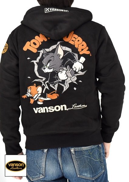 TOM&JERRYコラボ 裏ファー起毛ボンディングジップパーカー◆vanson ブラック XLサイズ TJV-2535 バンソン ヴァンソン トムとジェリー 刺繍拍卖