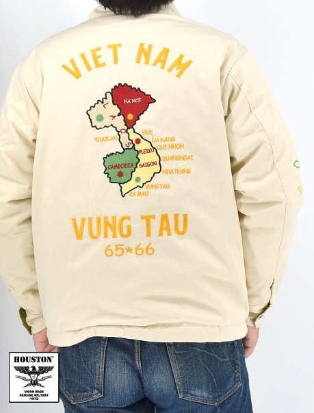 コットンツイル×ナイロン リバーシブルベトジャン◆HOUSTON オフホワイト XLサイズ 51514 ヒューストン 刺繍 ベトナムジャンパー 和柄拍卖