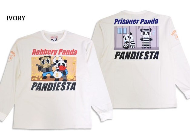 因果応報パンダロングTシャツ◆PANDIESTA JAPAN アイボリー Mサイズ 595965 パンディエスタジャパン 長袖Tシャツ拍卖