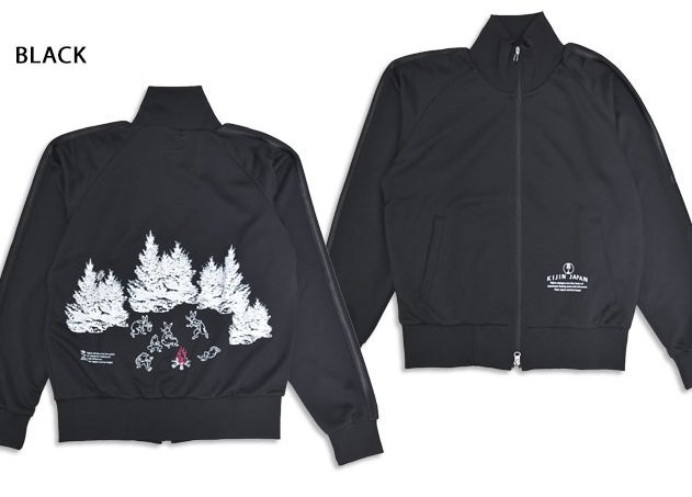 皆で焚火なスムースジャージ◆喜人 ブラック Lサイズ KJ-52501 和柄 和風 鳥獣戯画 トラックジャケット きじん拍卖