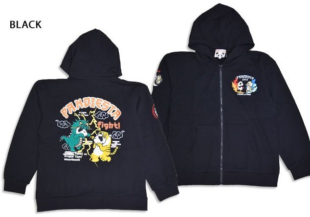 タイガー&ドラゴンパンダフルジップパーカー◆PANDIESTA JAPAN ブラック Lサイズ 595562 パンディエスタジャパン 龍 虎 和柄拍卖