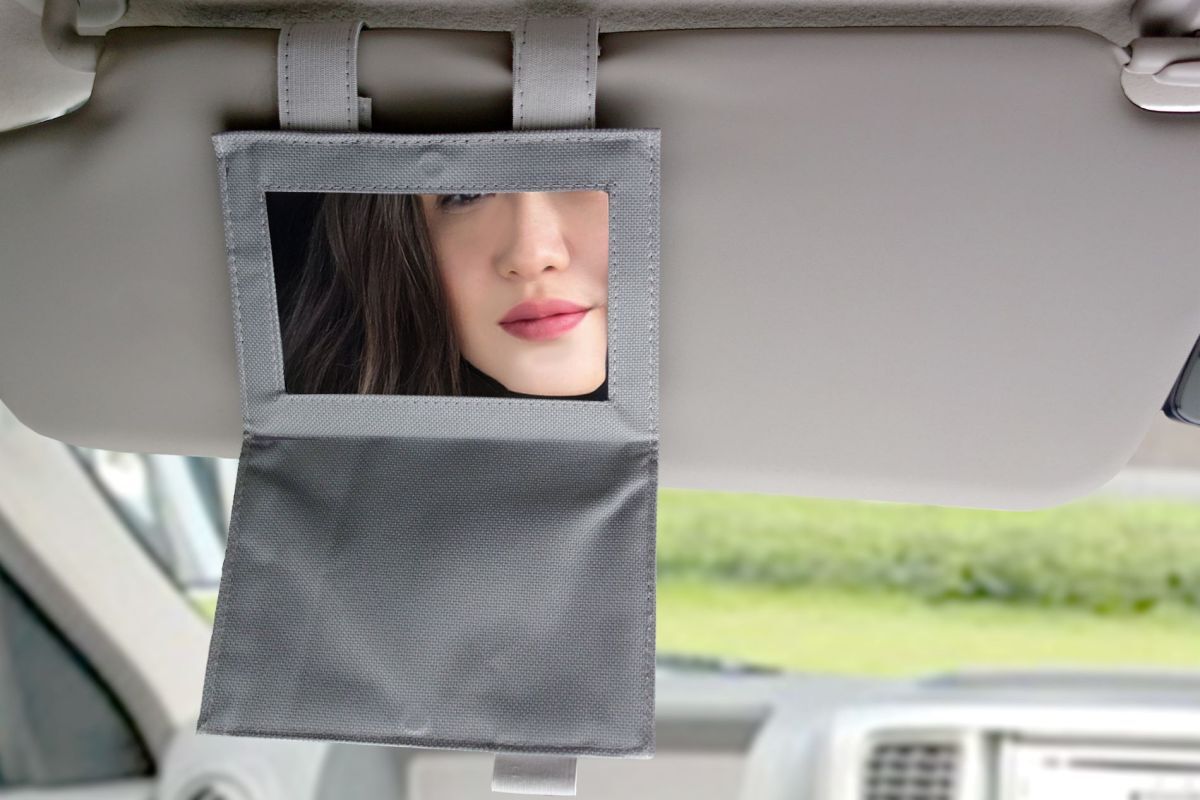 簡単装着 イージーバイザーミラー 見やすいサイズのサンバイザーミラー グレー カバー付バニティミラー(助手席用)新品拍卖