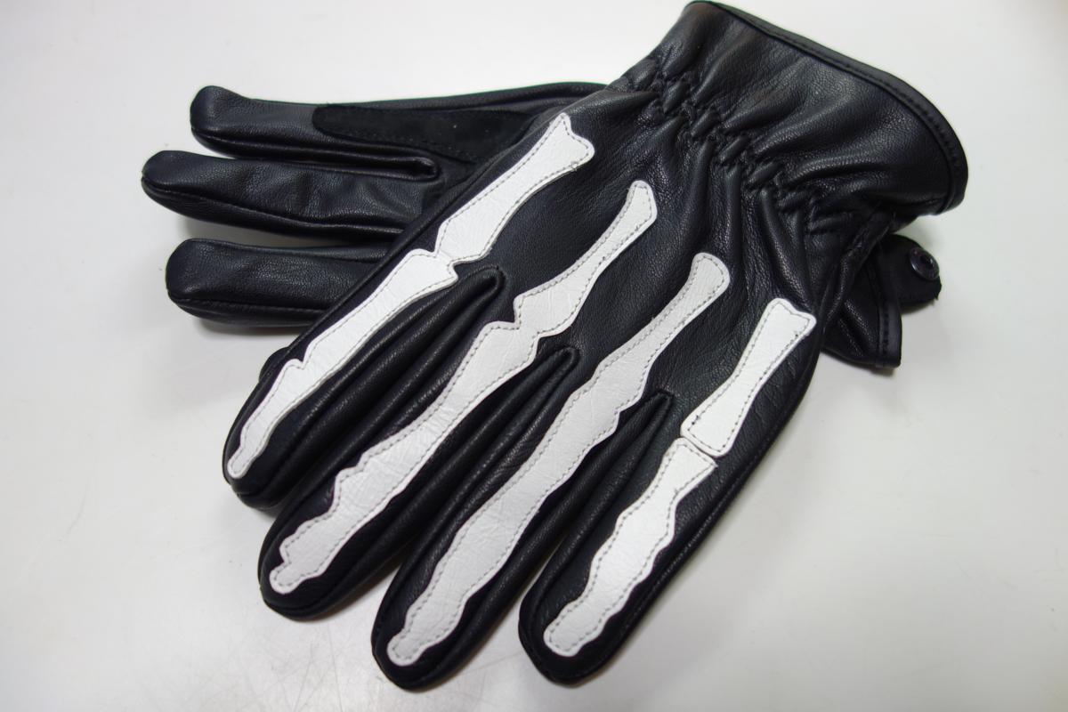 送料無料 ボーンレザーグローブ ホワイトボーン 3Lサイズ 骨(スカル)デザイン スマホタッチ装備 3シーズングローブ MFG-272拍卖