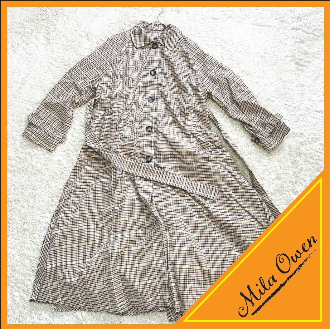 Mila Owen ミラオーウェン チェック柄 トレンチコート ロングコート ベルト付き グレンチェック 秋冬拍卖