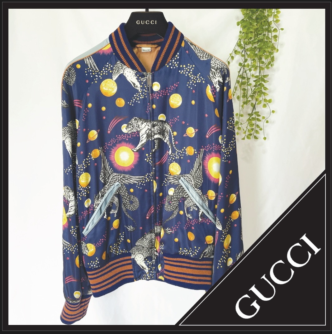 ☆彡極美品☆彡【GUCCI(グッチ)】シルク混 ボンバージャケット スカジャン MA-1 サイズM相当拍卖
