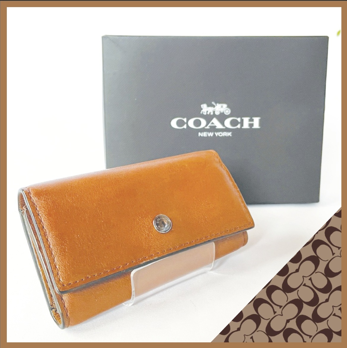 美品 COACH コーチ キーケース 茶色 キャメル レザー 箱付き 4連フック メンズ拍卖