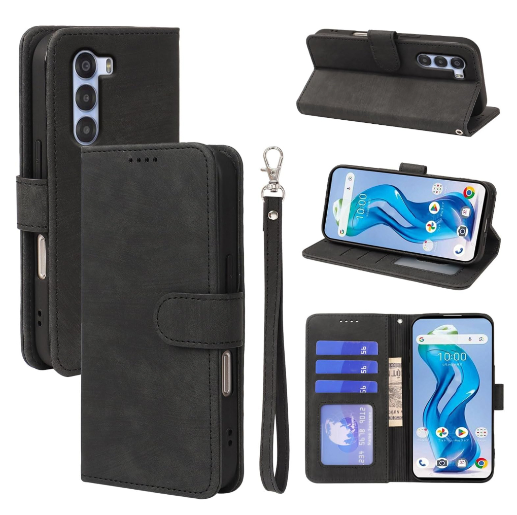 Nubia S 5G A403ZT ケース 手帳型 カード収納 ストラップ スタンド機能付 耐衝撃 PUレザー ブラック ay372拍卖