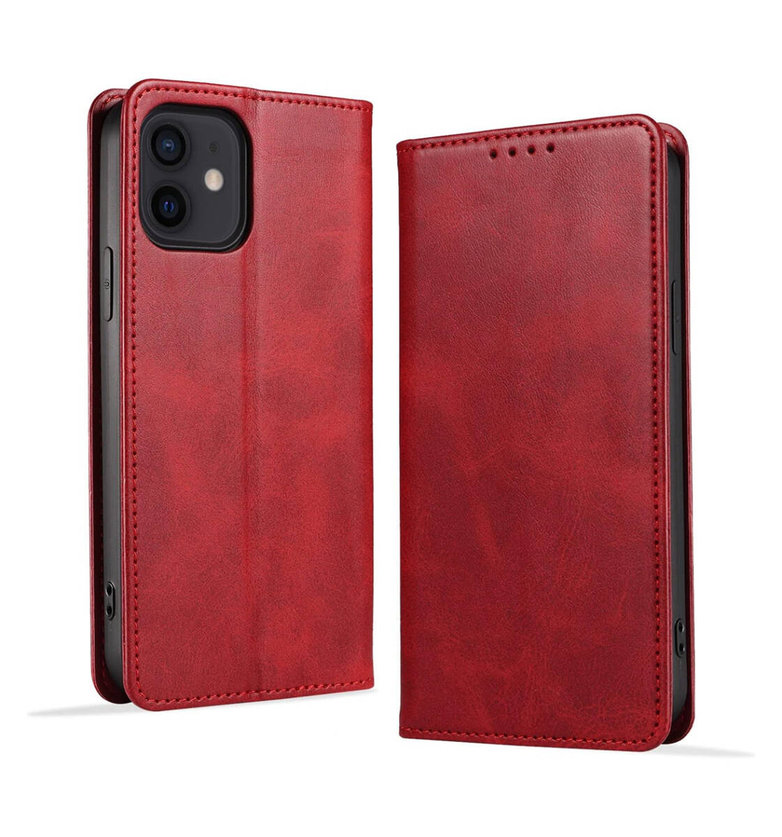 iPhone12 ケース 手帳型 iPhone12pro ケース レザー 軽量 マグネット式 カード収納 スタンド機能 落ち着いた色 レッド ay252拍卖
