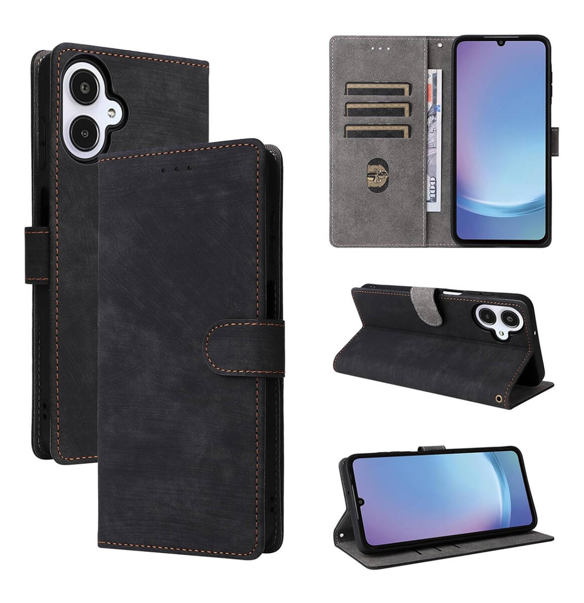 Galaxy A25 5G SC-53F SCG33 ケース 手帳型 PUレザー TPU マグネット式 カード収納 スタンド機能 擦り傷防止 ブラックay537拍卖