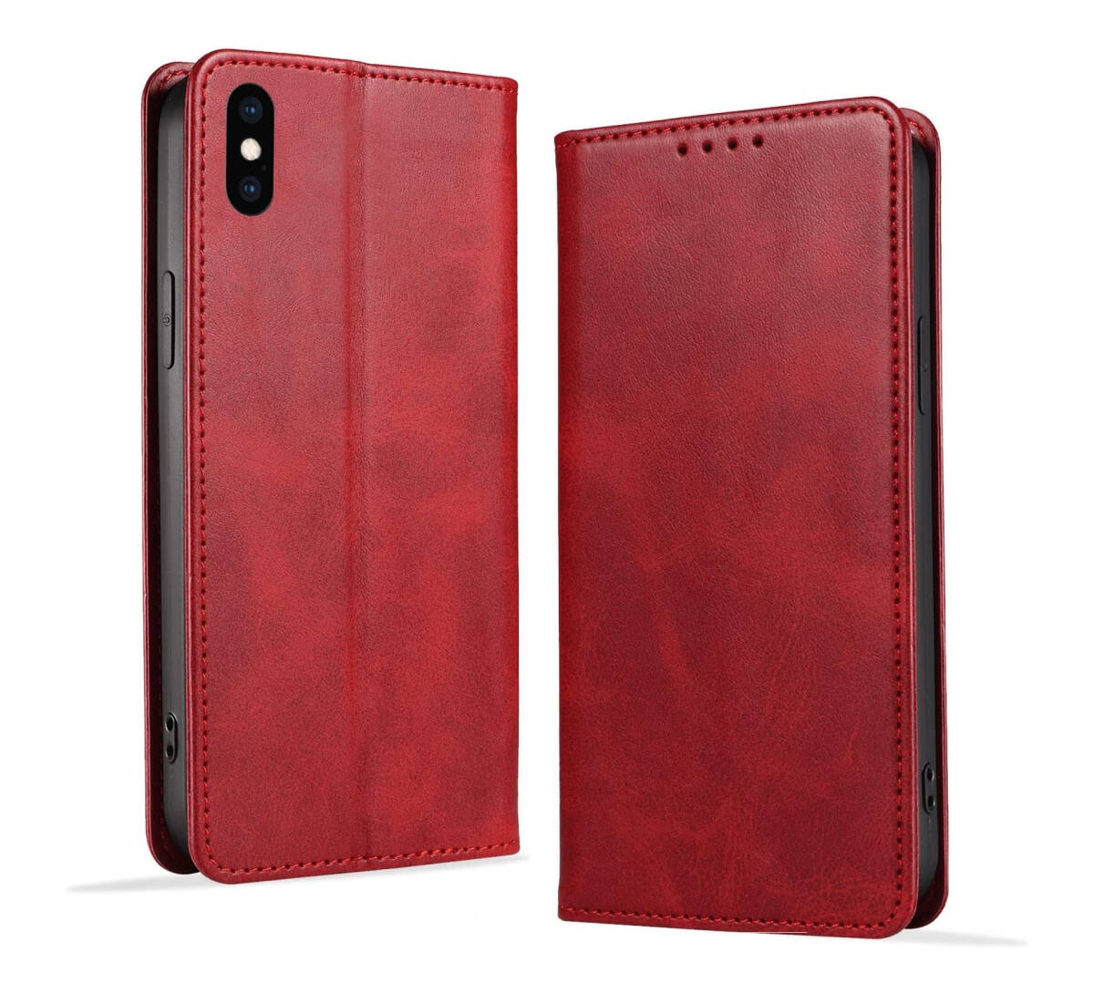 iPhone X/XSケース 手帳型 軽量 マグネット式 カード収納 スタンド機能 衝撃吸収 落ち着いた色 スマホケース レッド ay677拍卖