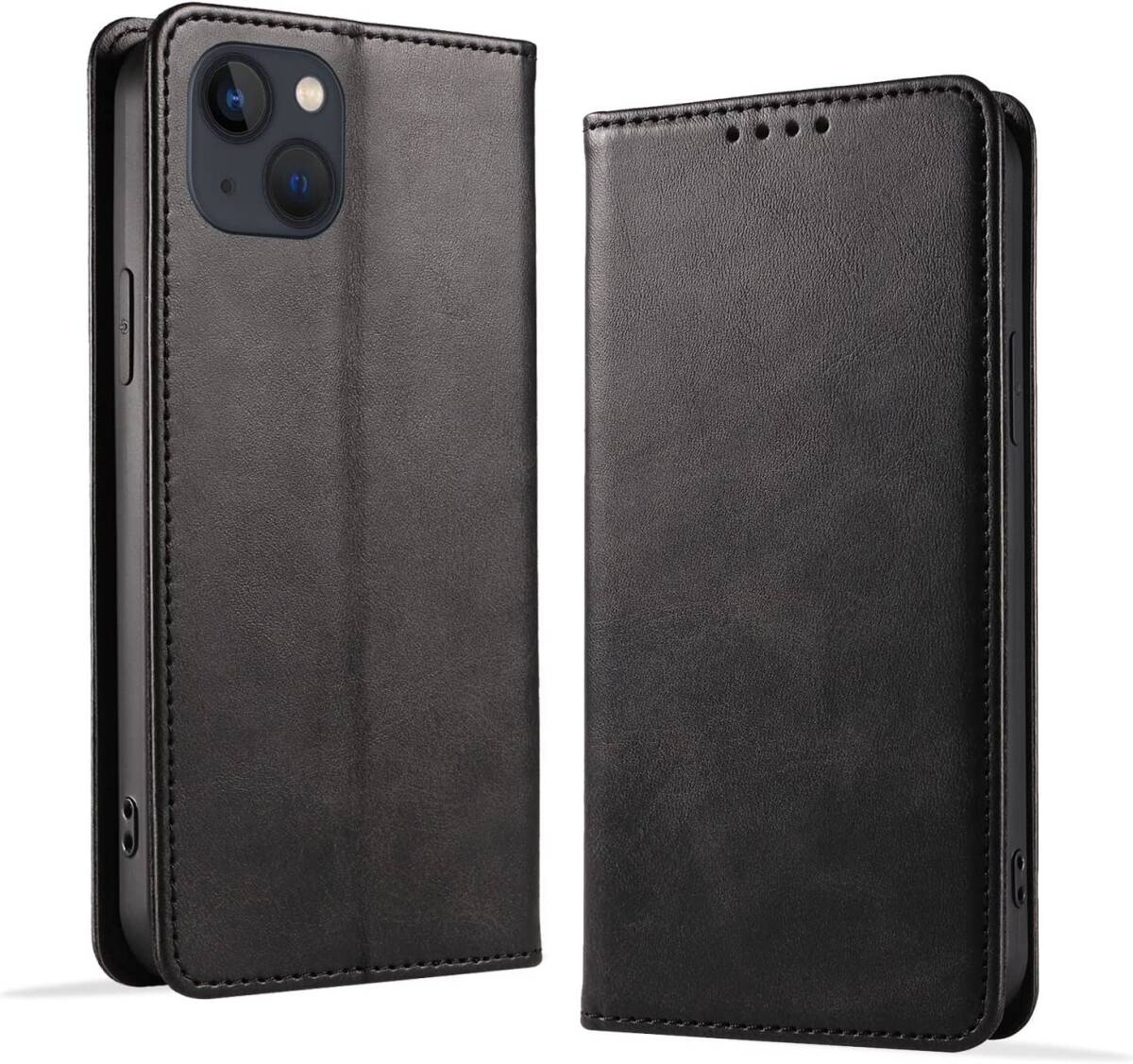 iPhone14ケース 手帳型 PUレザー マグネット式 カード収納 スタンド機能 TPU 折りたたみ ブラック ay258拍卖