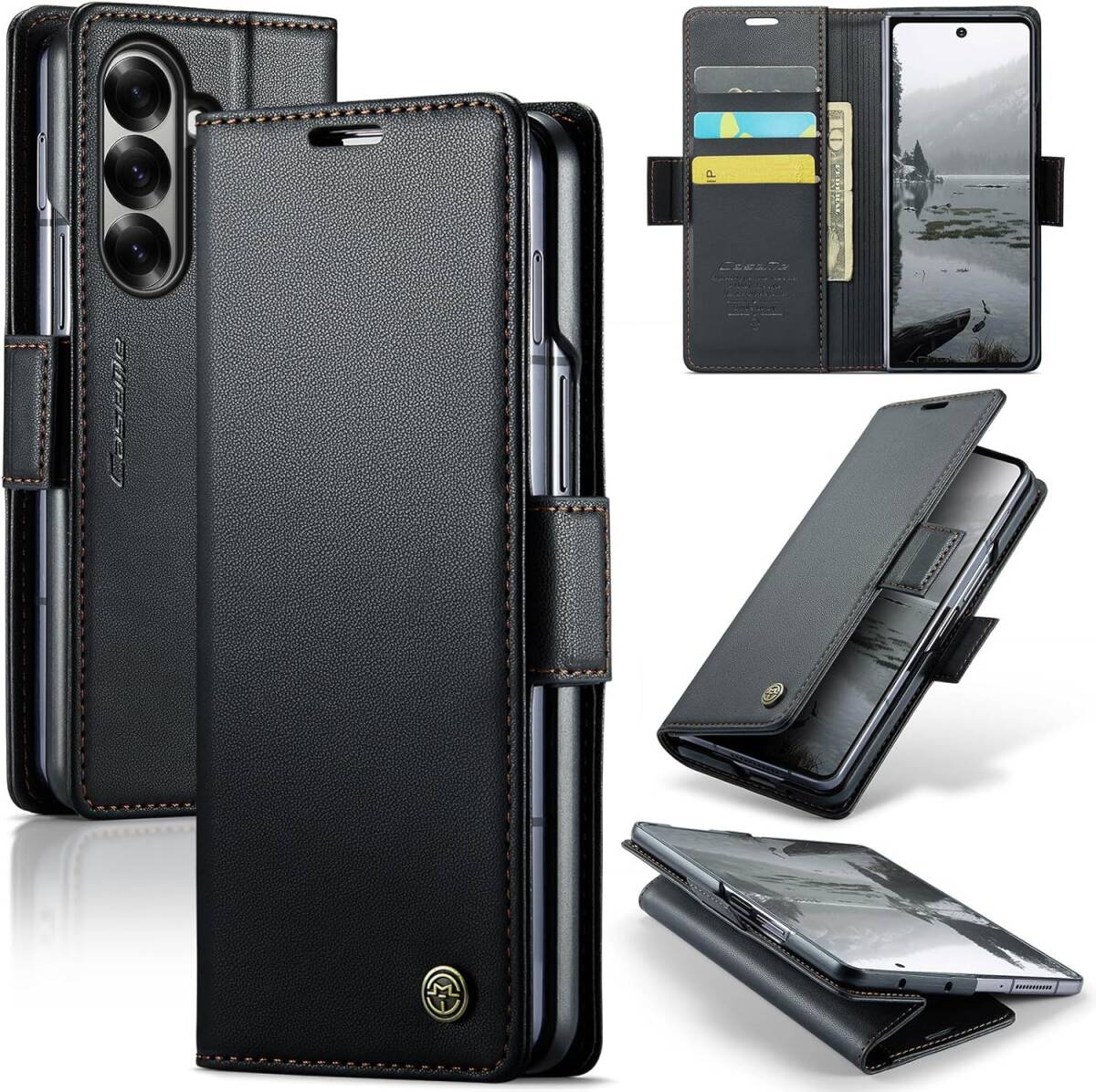 Samsung Galaxy Z Fold 7 対応 ケース 手帳型 PUレザー 磁気バックル付き スタンド機能付き カード収納 ブラック ay640拍卖