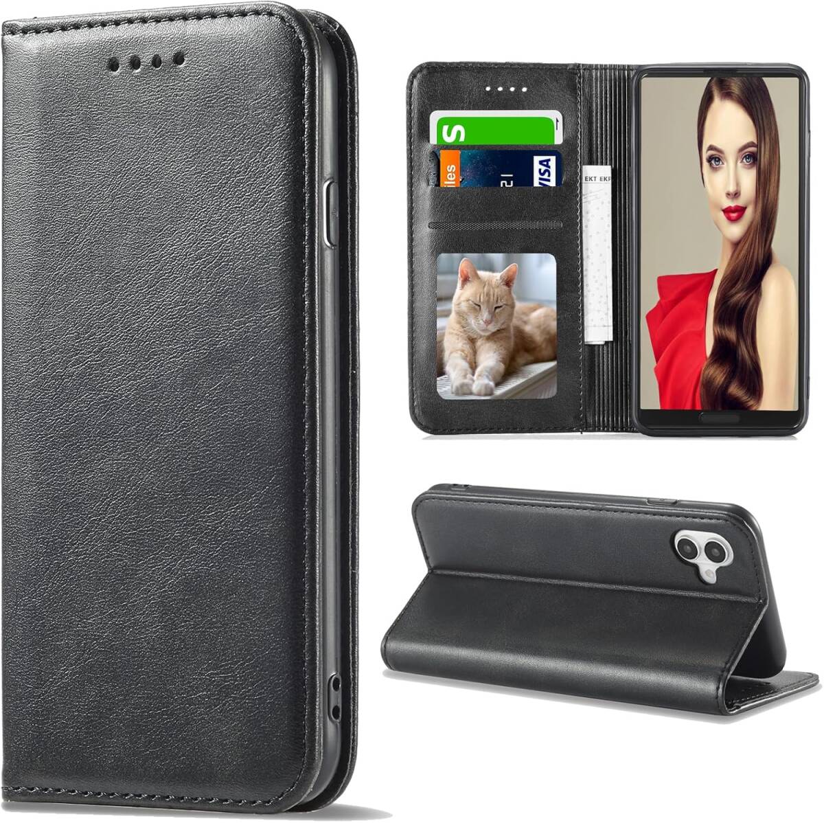 iPhone17 ケース 手帳型 肌触り良い PUレザー ストラップホール付 カード収納 マグネット スタンド機能 全面保護 ブラック ay692拍卖