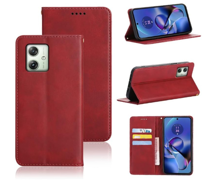 MOTO G64 5G / G64Y 5G ケース 手帳型 PUレザー カードポケット スタンド機能 レッド ay-169拍卖